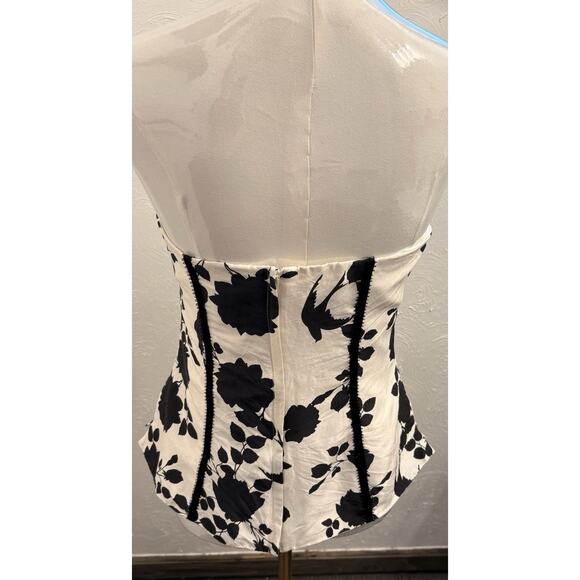 White House Black Market Silk Bustier Top Black/Ivory Strapless Floral Size 6 - Picture 2 of 5